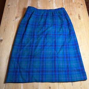 Pendleton Vintage Wool Plaid Midi Skirt Blue Green Purple Size 18 Made in USA
